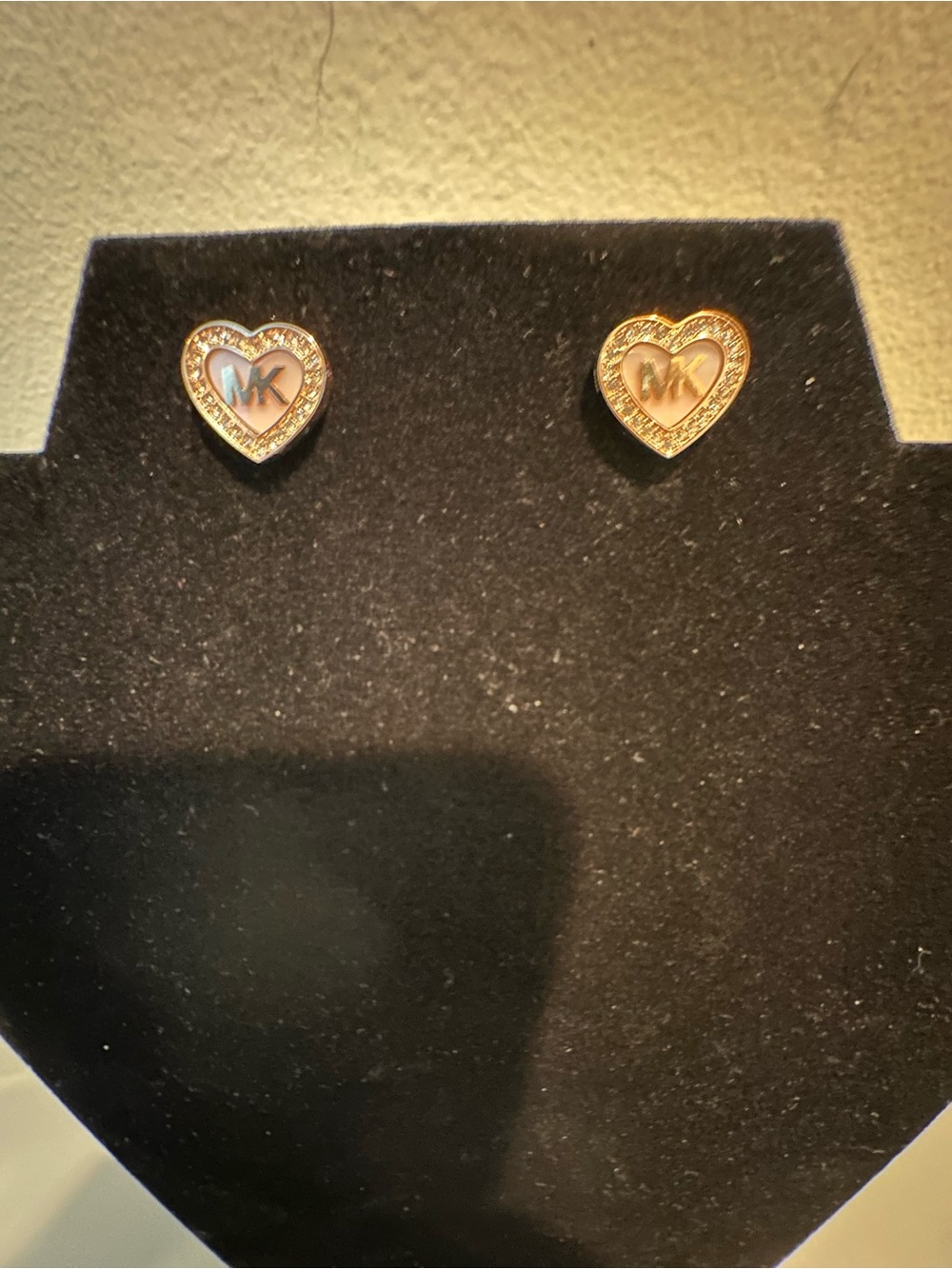 Michael Kors Rose Gold Heart MK Logo Crystal Stud Earrings